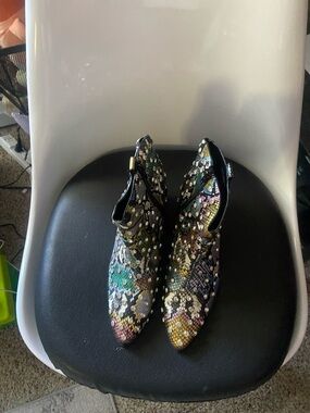 Betsey Johnson Multicolor Embellished Snake-Print Ankle Booties